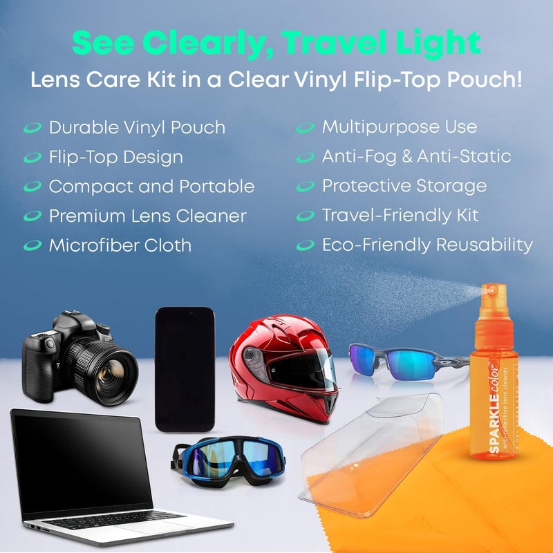OPTIPAK Vinyl Flip-Top Pouch Eyeglass Lens Cleaner Spray Kit with (4) 1oz Glasses Cleaner Bottle + (4) Microfiber Cloth for Eyeglasses, Sunglasses, Screens and Camera Cleaning Kit (Assorted Colors) - Image 2